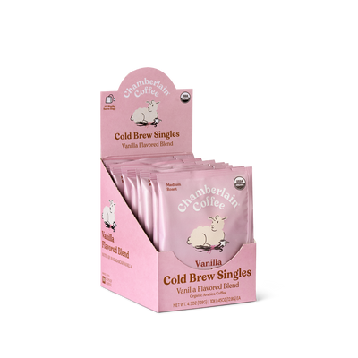 Organic Vanilla Cold Brew Coffee Singles Product Shot Diagonal